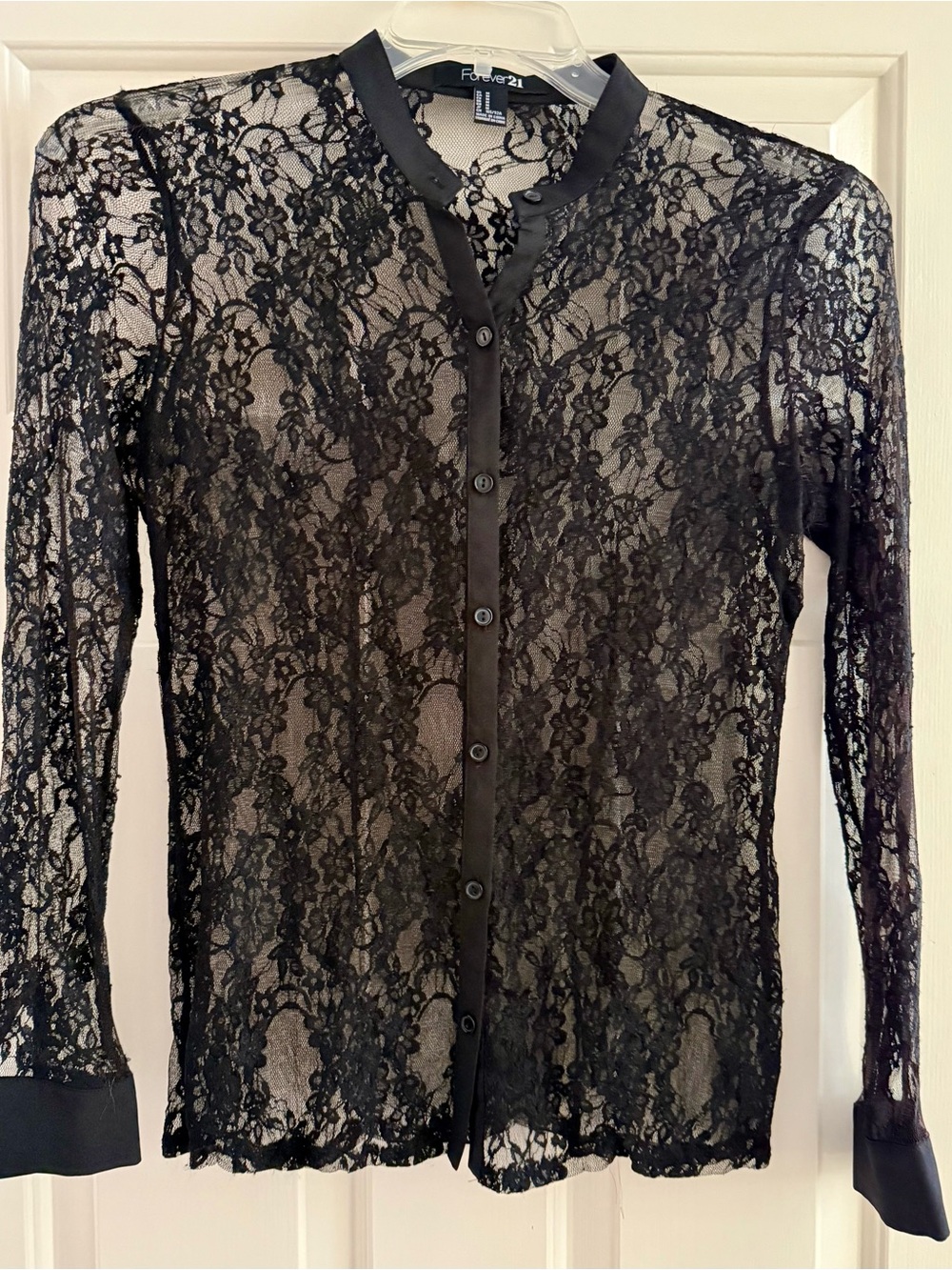 Forever 21 Sheer Black Lace Button-Down Blouse